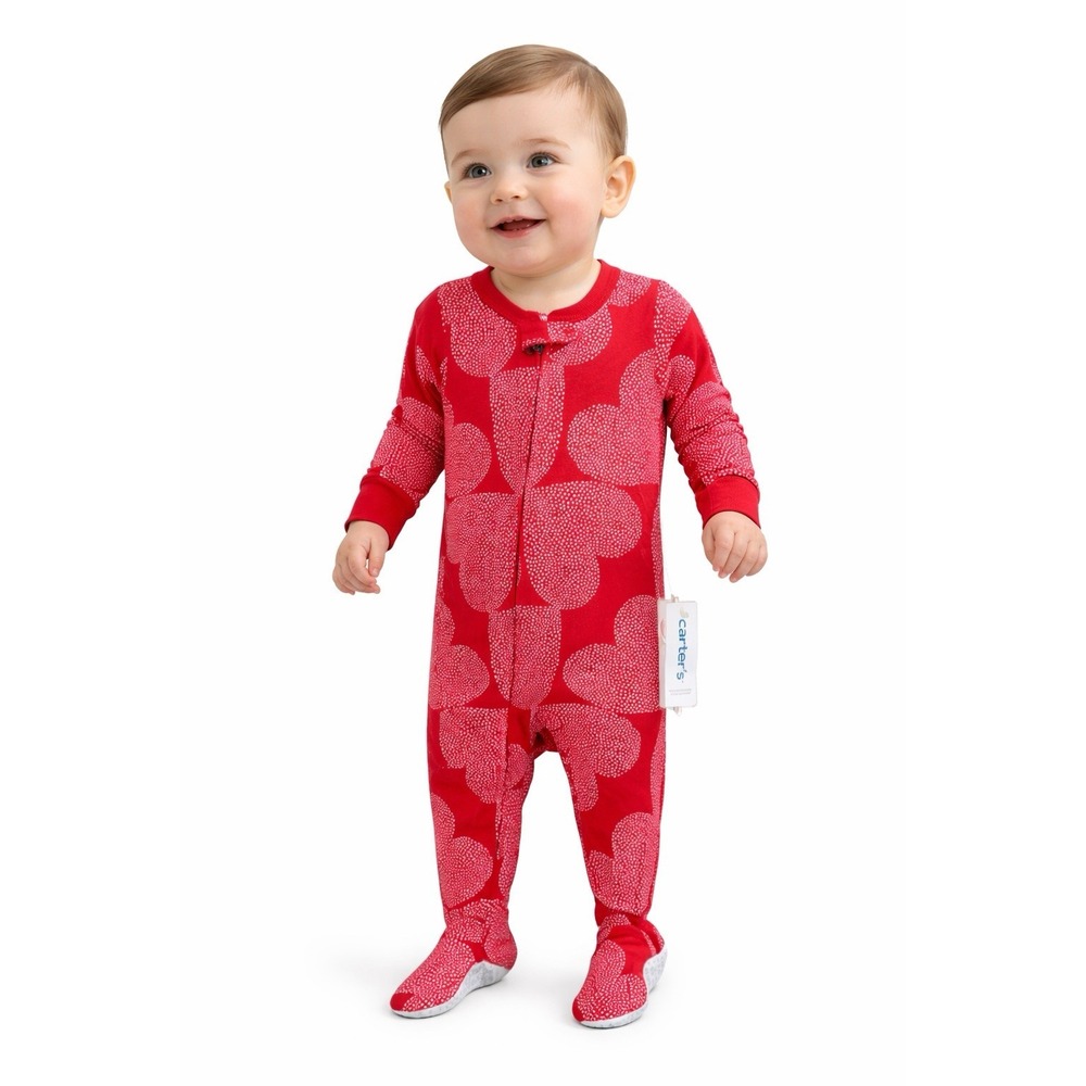 Carters Baby Sleeper 12M Red Hearts Zip Footed Pajamas NWT Cotton